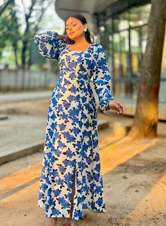 Ocean Slit Cut Gown || Long Beach Gown || Tour Gown || Blue  & White