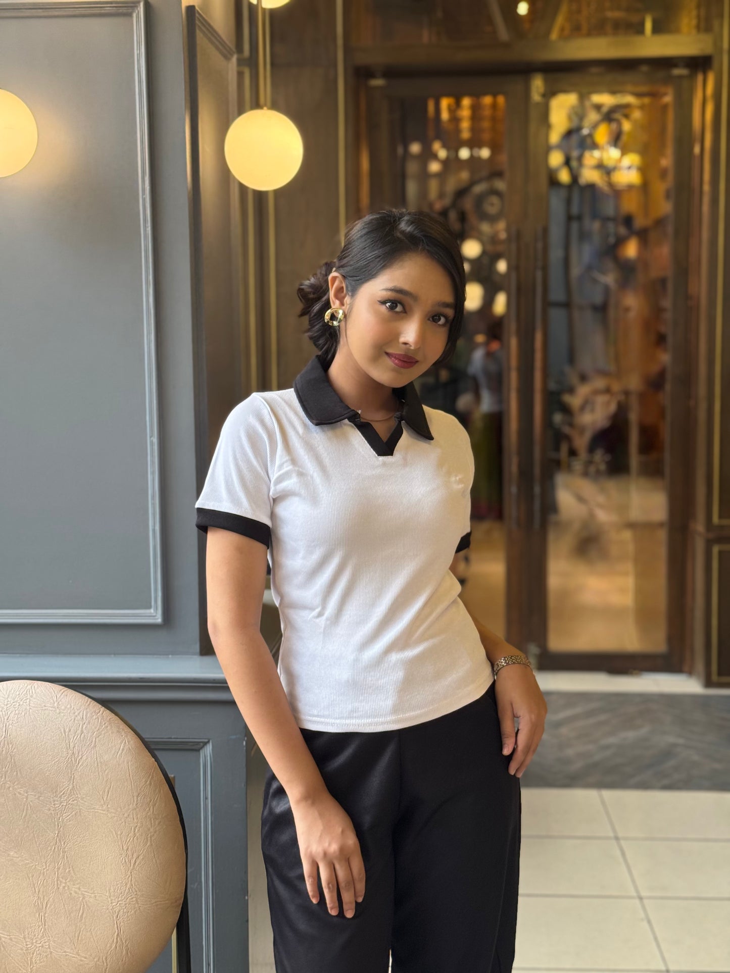 Contrast Polo T-Shirt || White