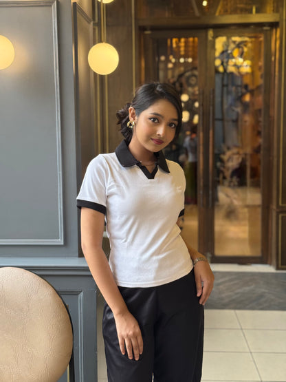 Contrast Polo T-Shirt || White