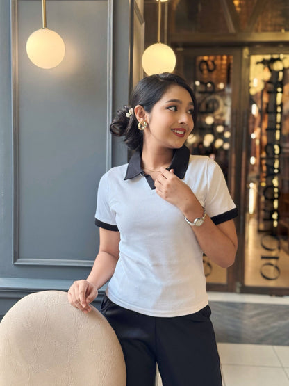 Contrast Polo T-Shirt || White