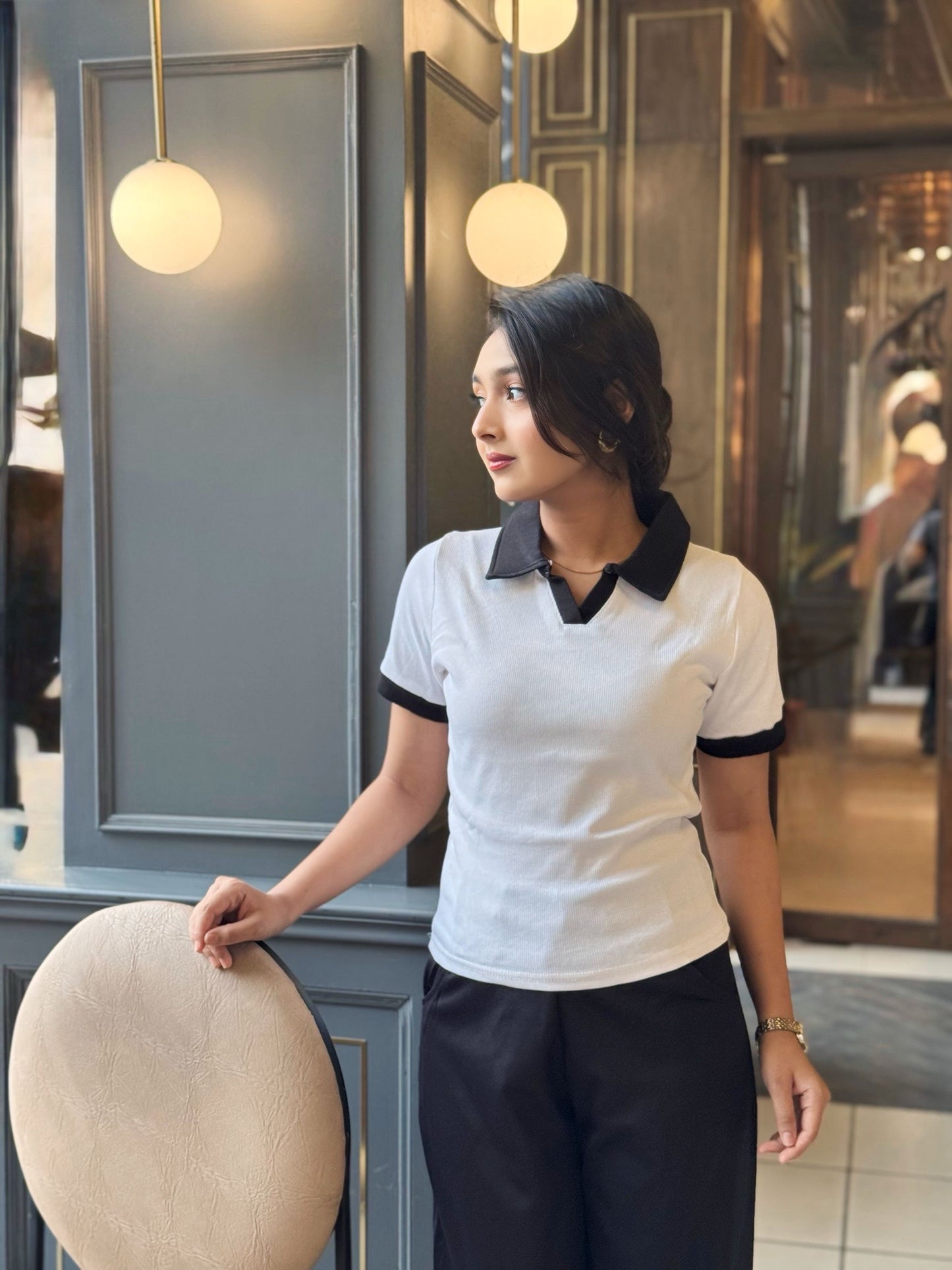 Contrast Polo T-Shirt || White