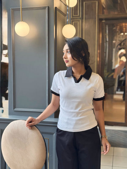 Contrast Polo T-Shirt || White