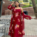 Midi Gown with Shrug Set || Koti Gown Set || Shrug + Midi || Maroon Floral