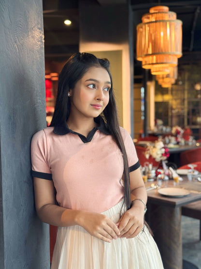 Contrast Polo T-Shirt || Pink