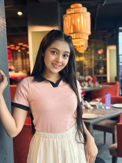 Contrast Polo T-Shirt || Pink