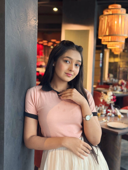 Contrast Polo T-Shirt || Pink