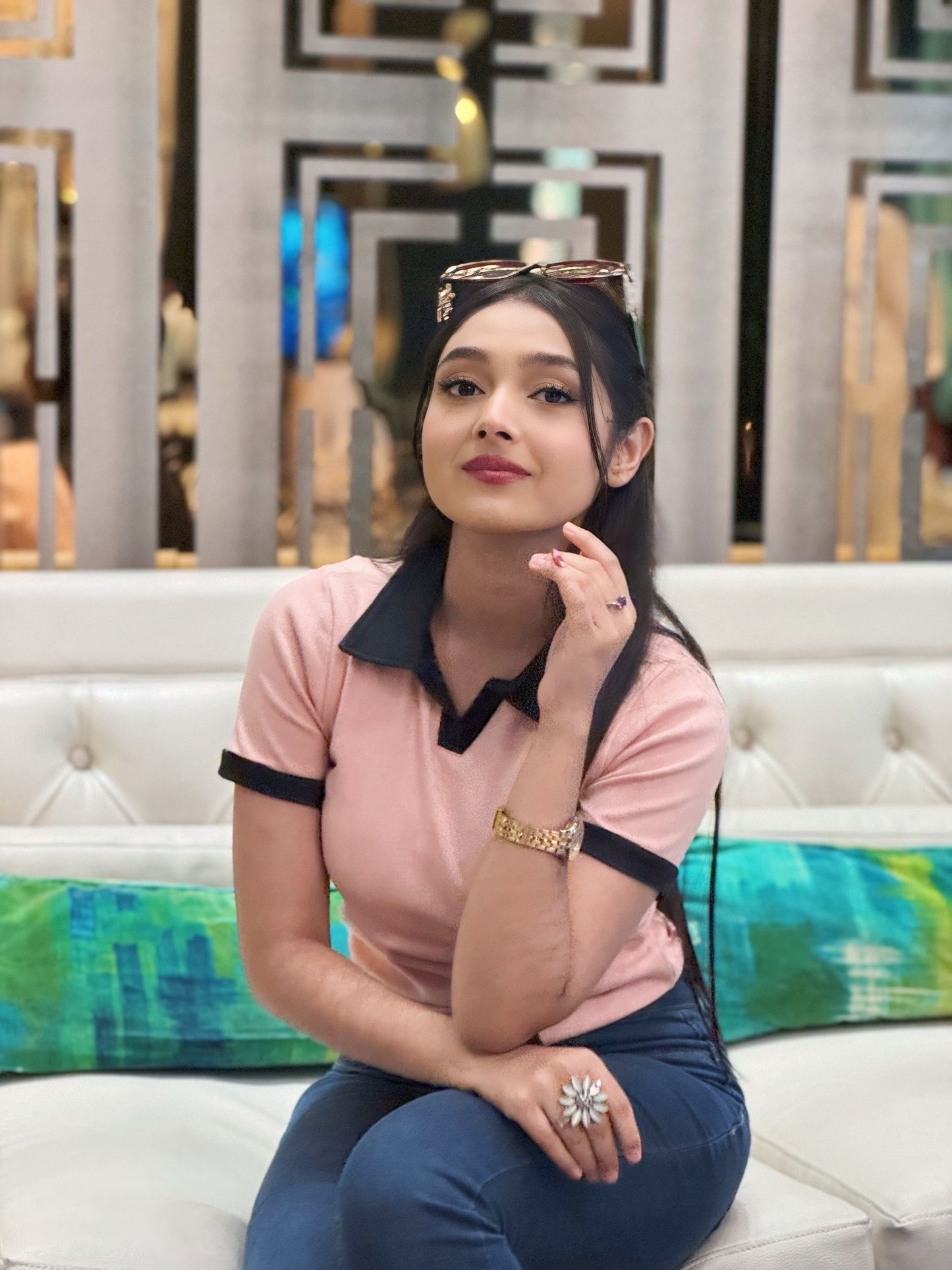 Contrast Polo T-Shirt || Pink