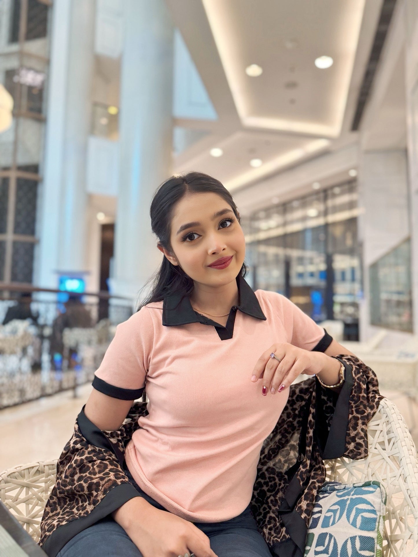 Contrast Polo T-Shirt || Pink