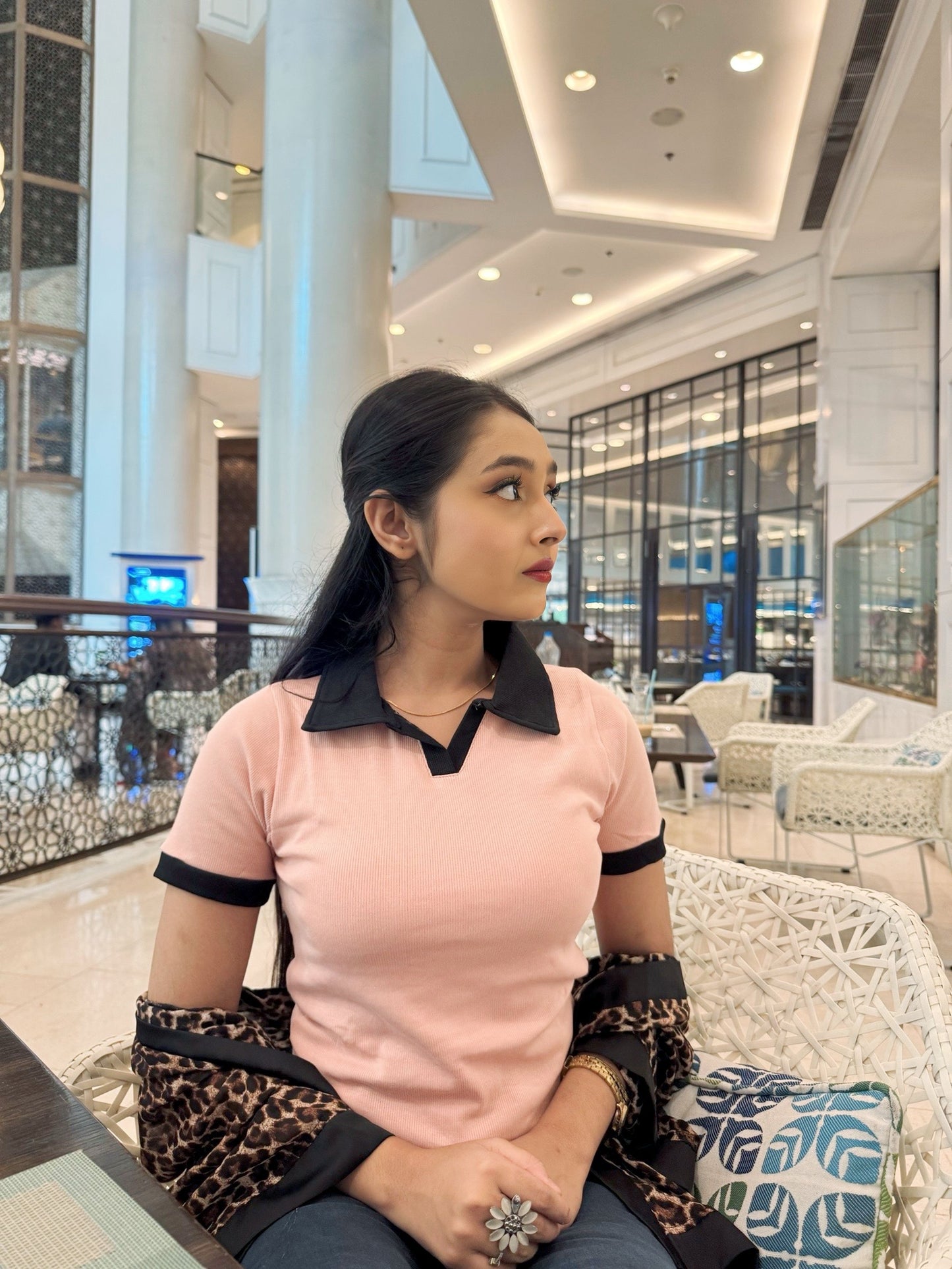 Contrast Polo T-Shirt || Pink