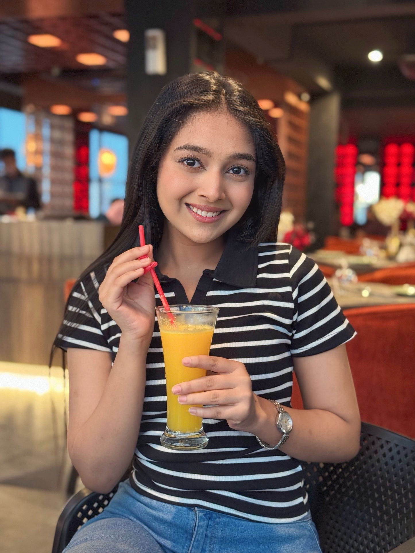 Contrast Polo T-Shirt || Black & White Stripe