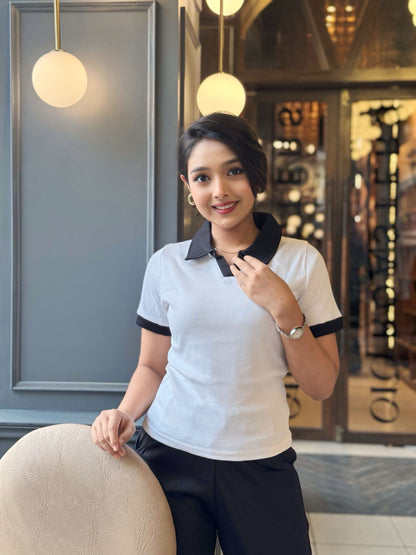 Contrast Polo T-Shirt || White