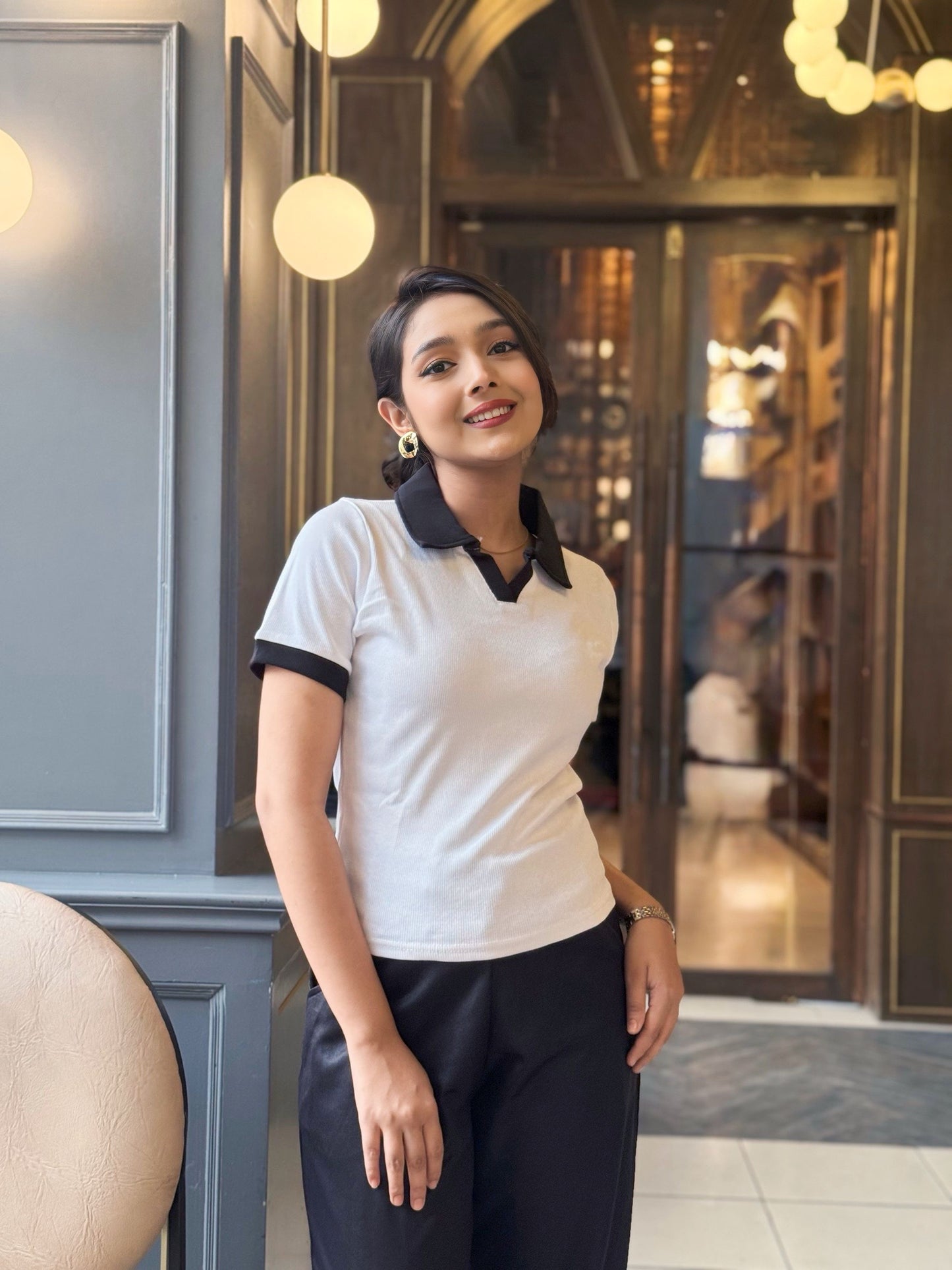 Contrast Polo T-Shirt || White