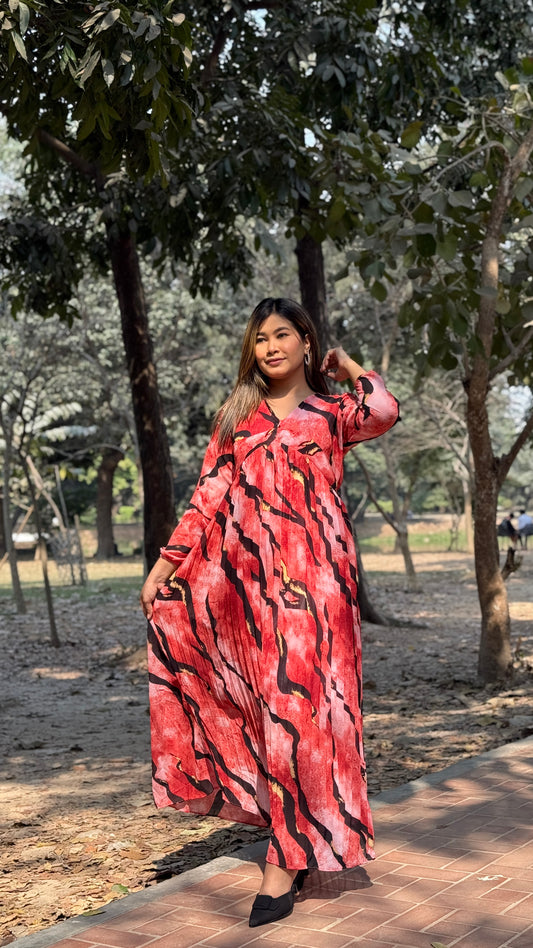 Pleated Gown || Long Beach Gown || Tour Gown || Alia Cut Gown ||  Red & Black