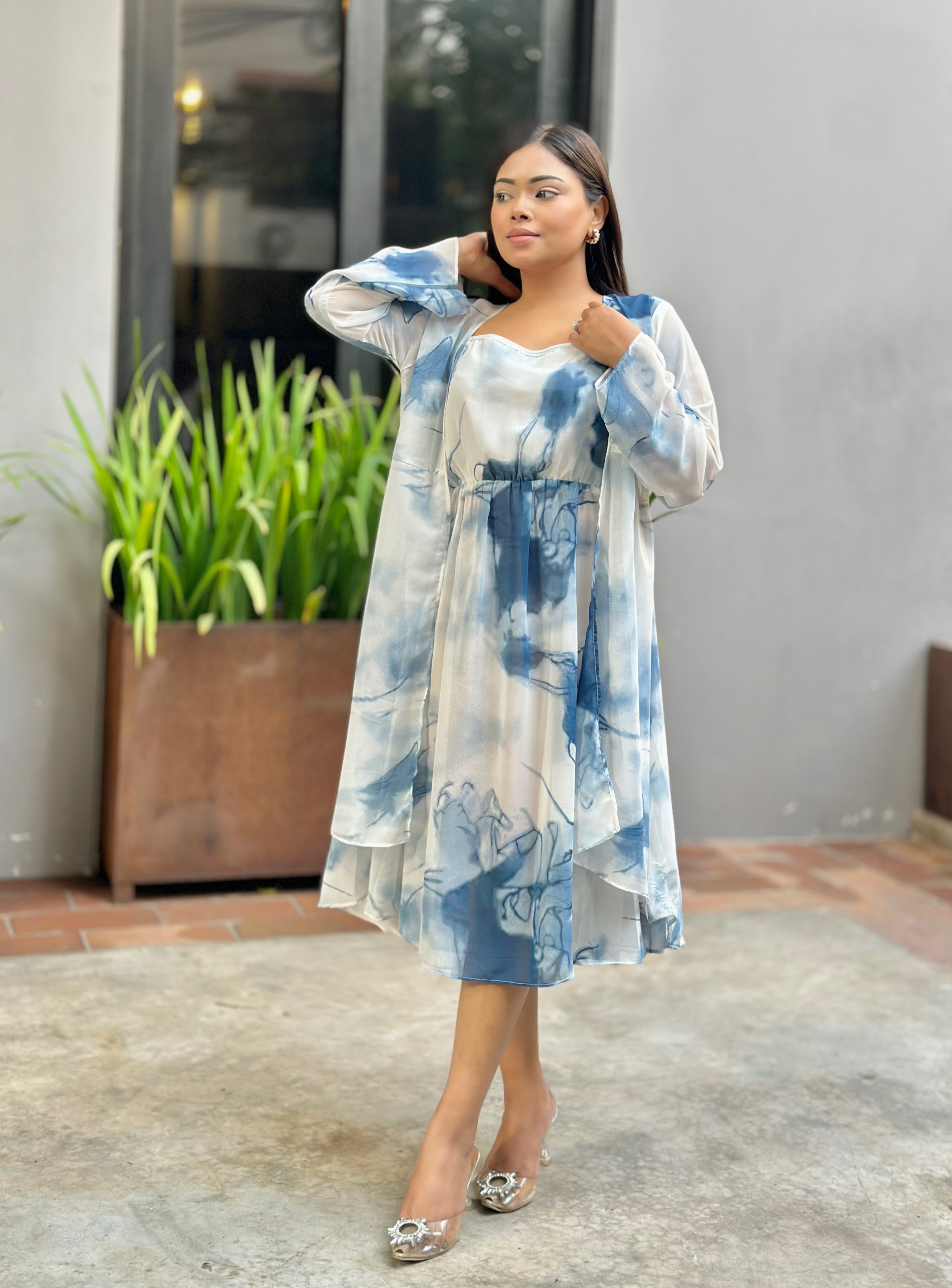 Midi Gown with Shrug Set || Koti Gown Set || Long Shrug With Midi