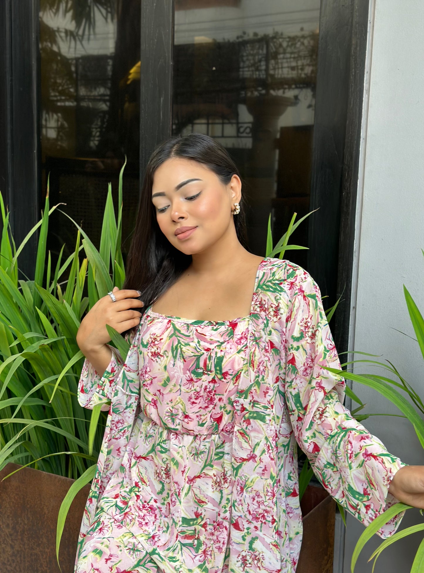 Midi Gown with Shrug Set || Koti Gown Set || Long Shrug With Midi || Pink