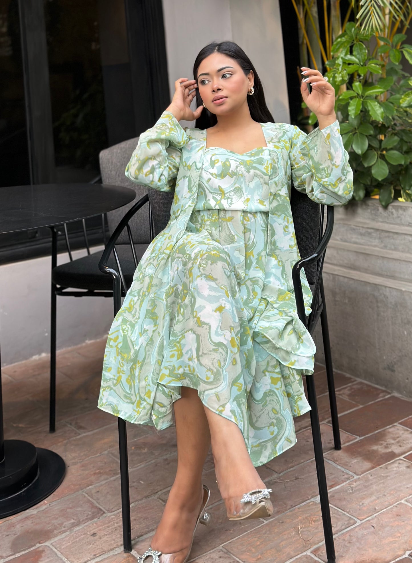 Midi Gown with Shrug Set || Koti Gown Set || Long Shrug With Midi || Mint