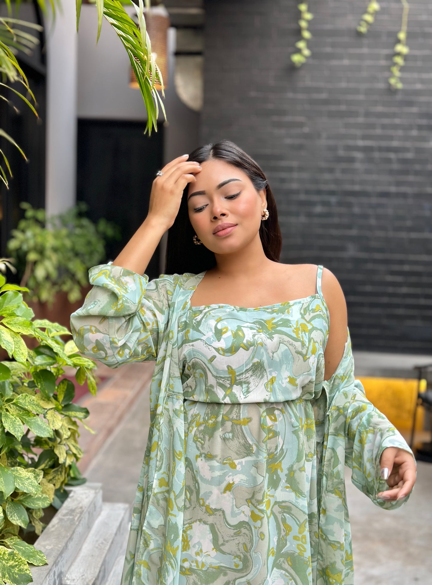 Midi Gown with Shrug Set || Koti Gown Set || Long Shrug With Midi || Mint