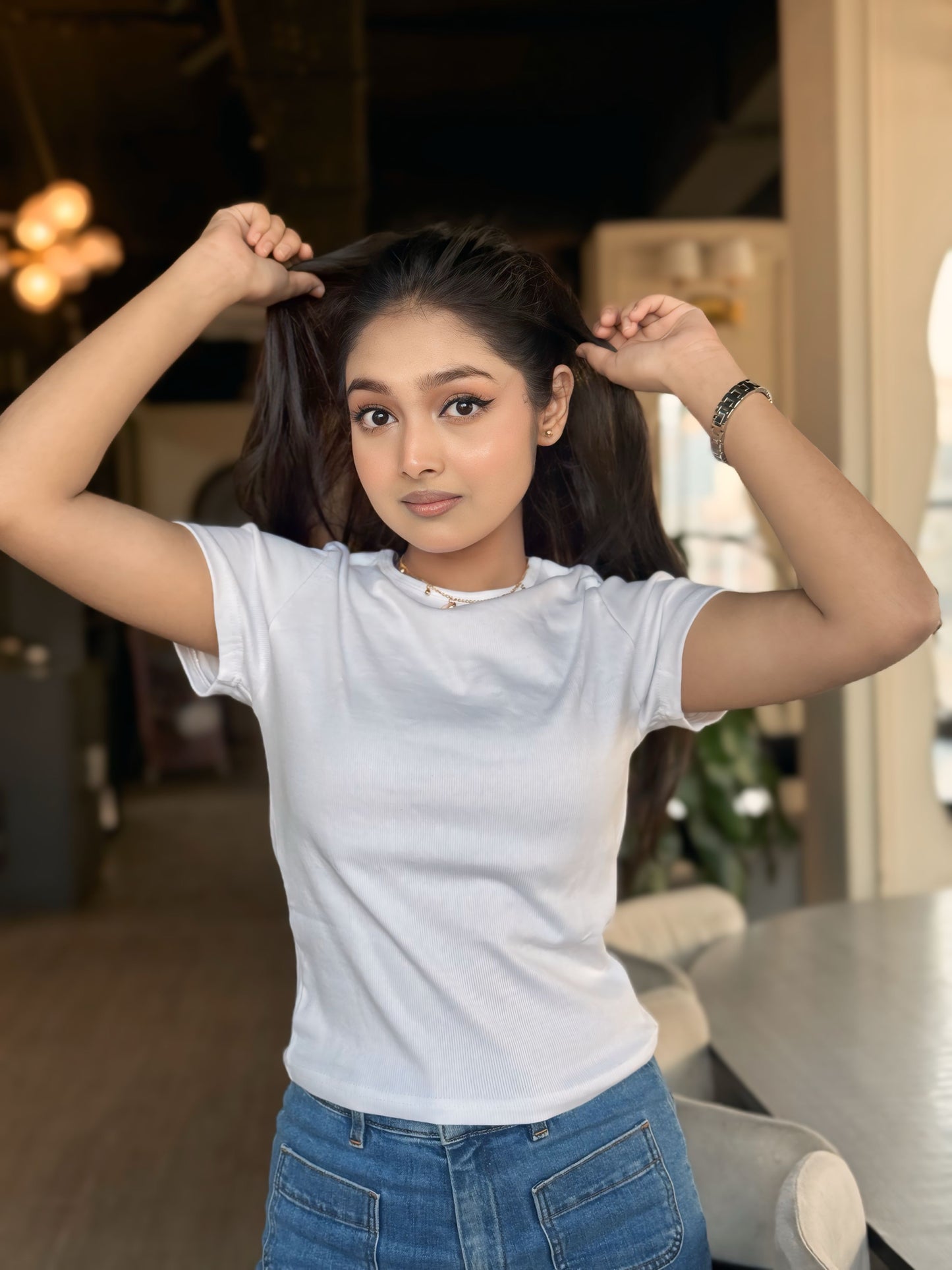 Crop O-Neck T-shirt || White