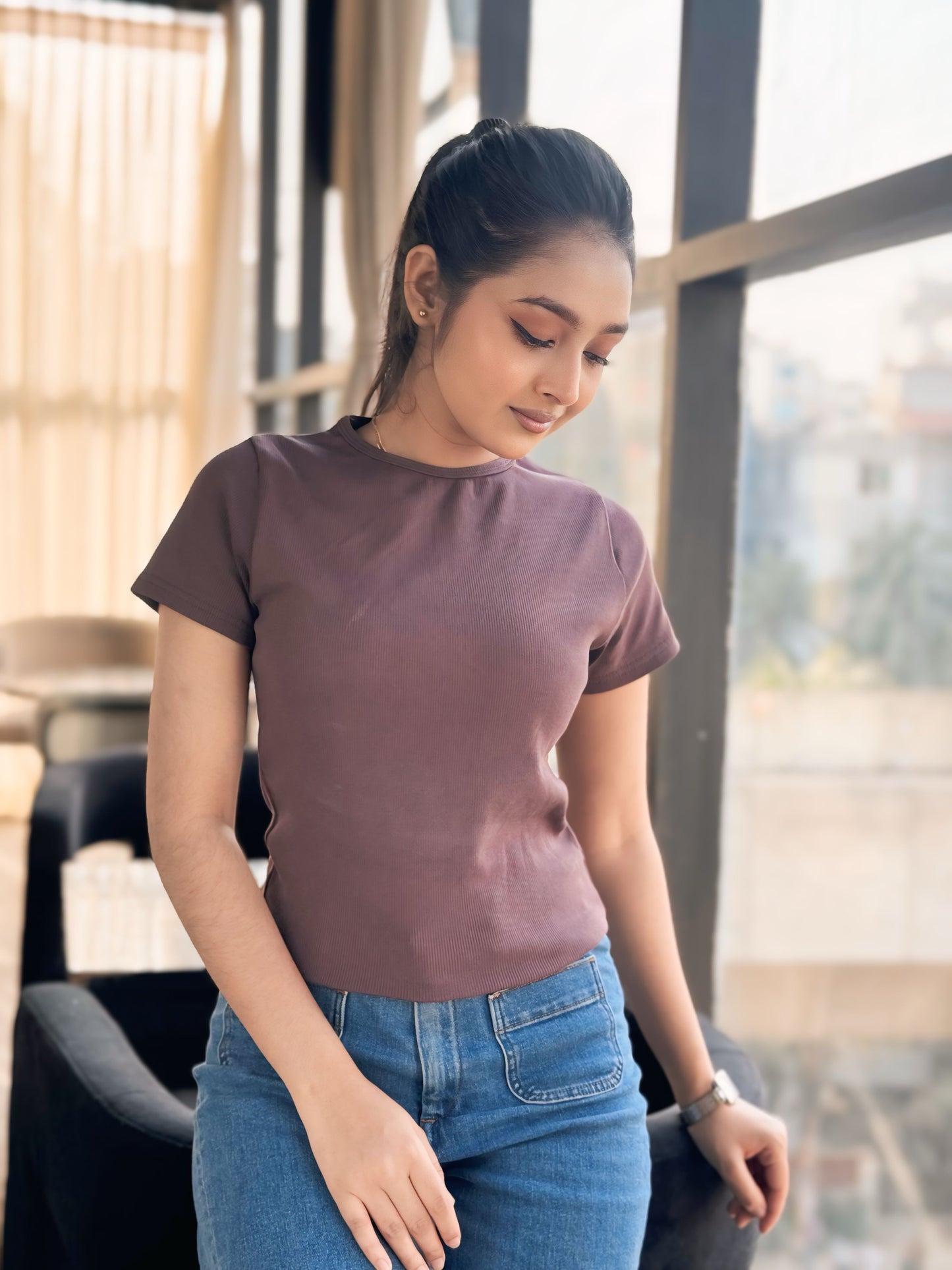 Crop O-Neck T-shirt || Cold Coffee
