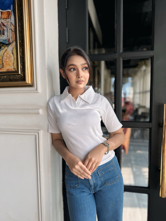 Crop Polo T-Shirt || White