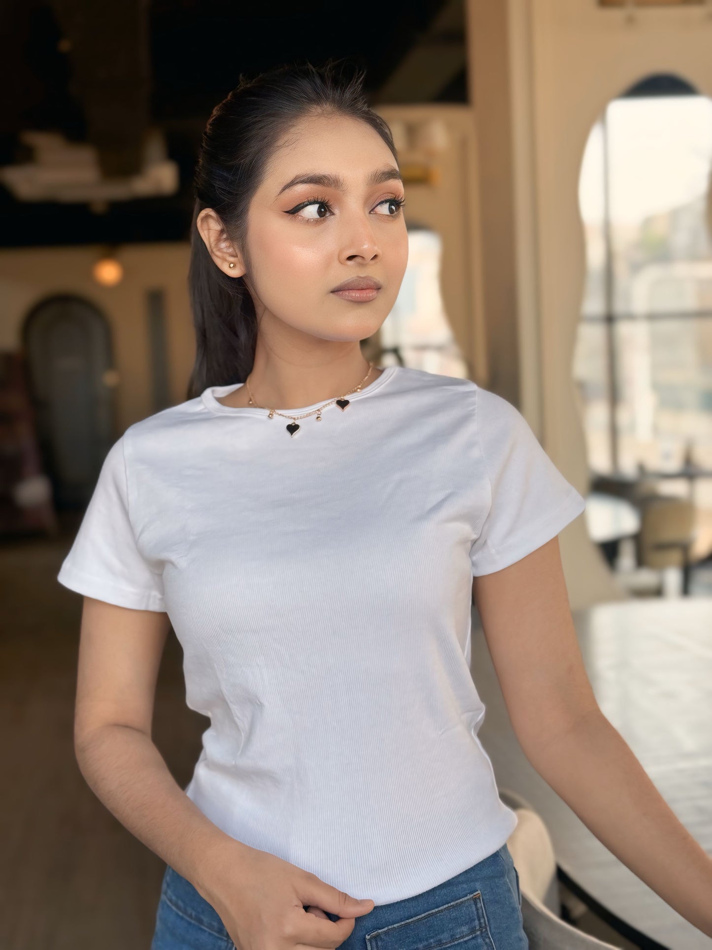 Crop O-Neck T-shirt || White