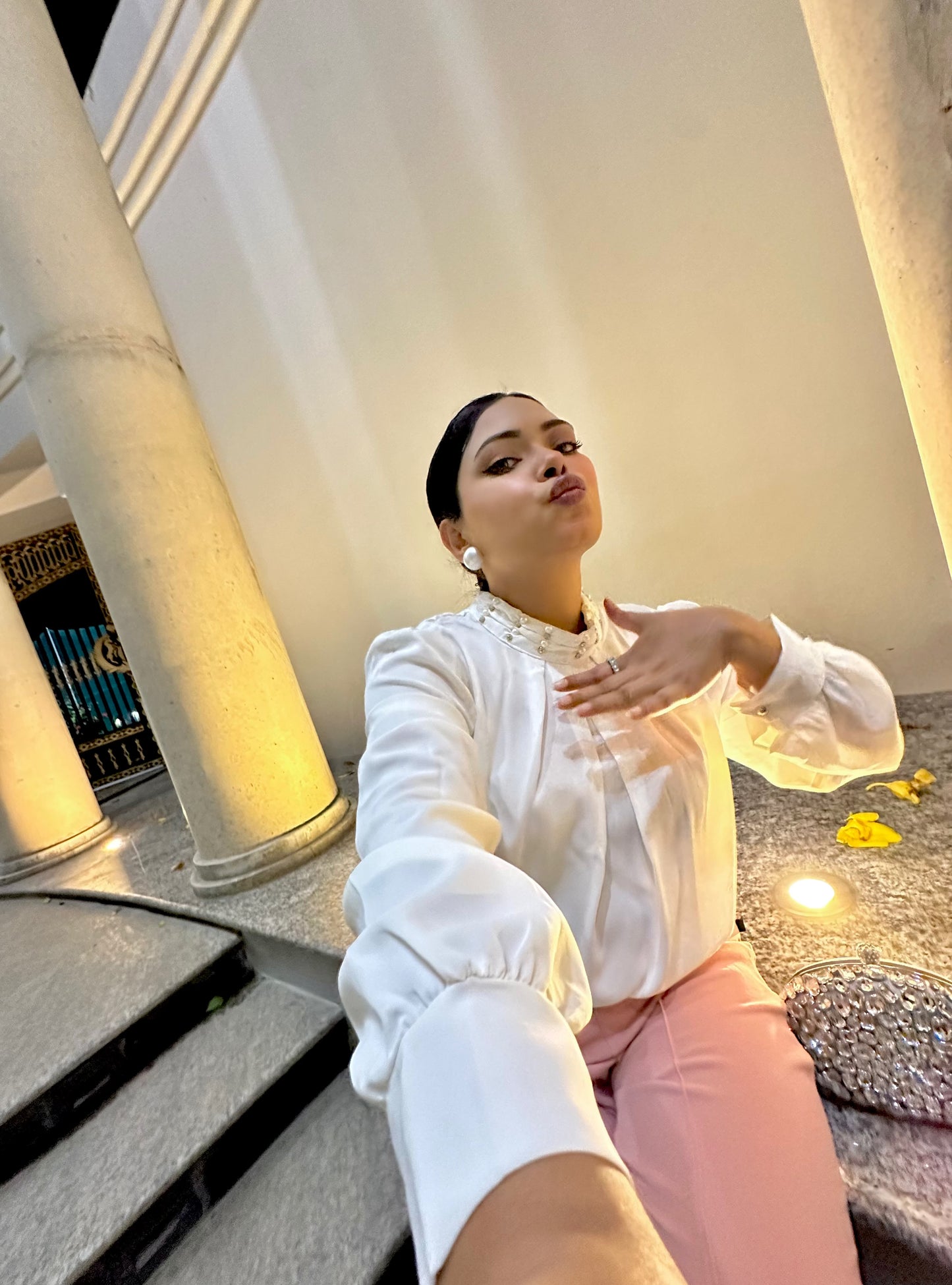 White China Imported Premium Stone-Neck Top | Loose Fit Full Sleeve Top for Women