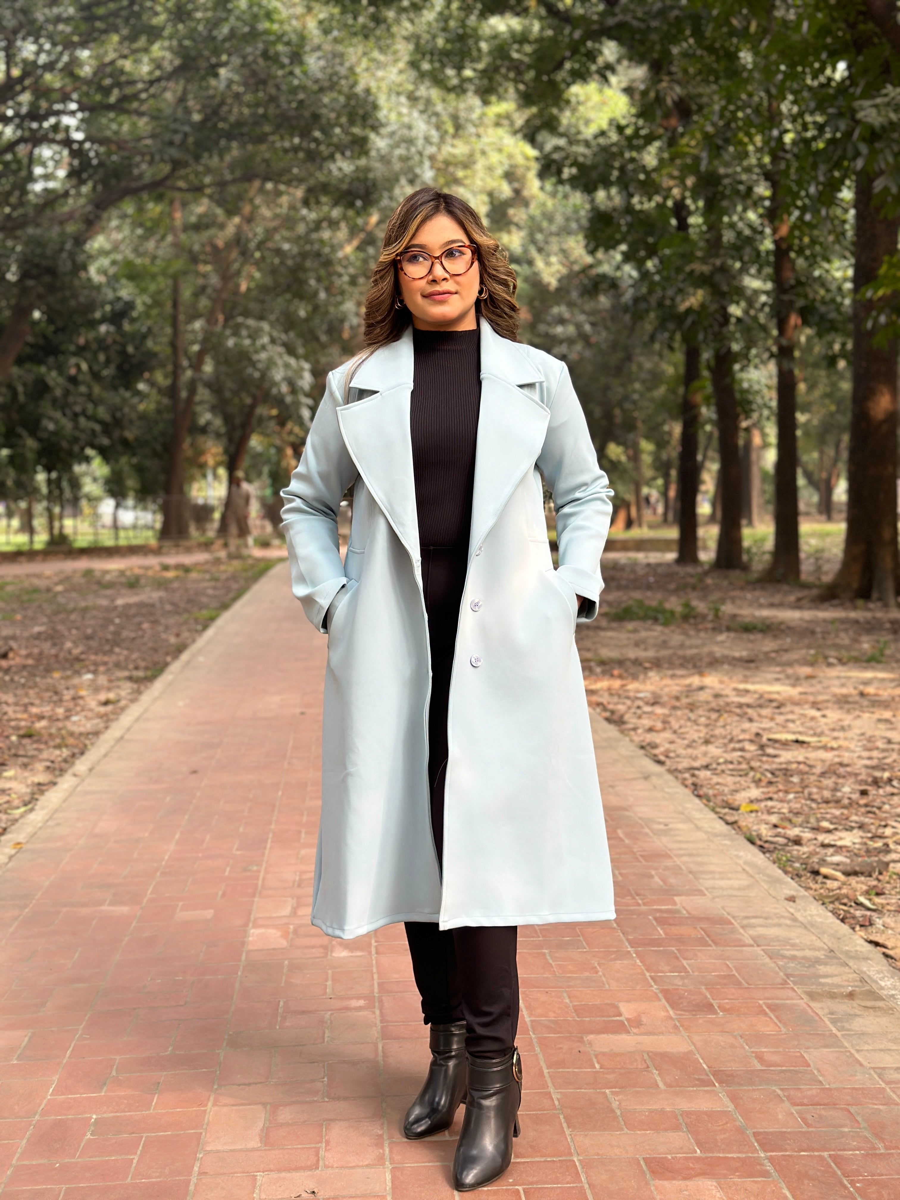 Winter Special Ladies Long Overcoat 3-Button || Sky BLUE