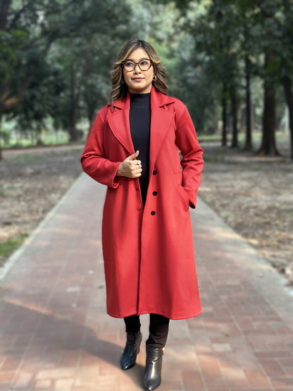 Winter Special Ladies Long Overcoat 3-Button || RED