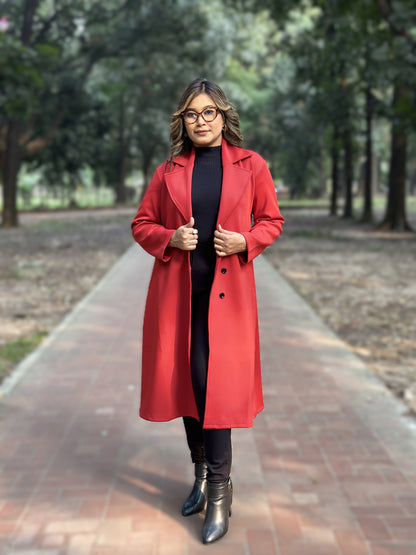 Winter Special Ladies Long Overcoat 3-Button || RED