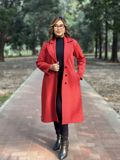 Winter Special Ladies Long Overcoat 3-Button || RED