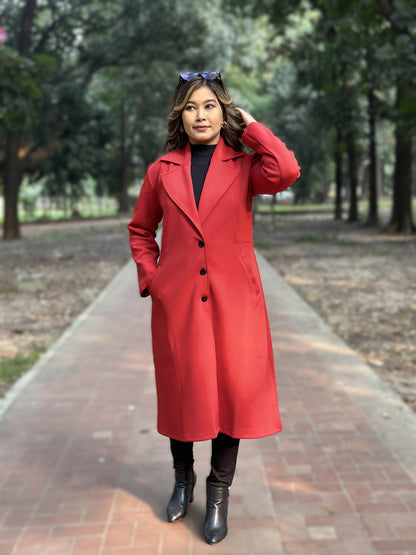 Winter Special Ladies Long Overcoat 3-Button || RED