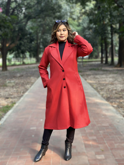 Winter Special Ladies Long Overcoat 3-Button || RED