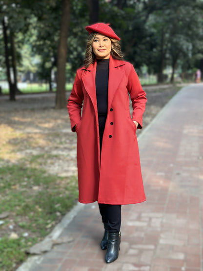 Winter Special Ladies Long Overcoat 3-Button || RED