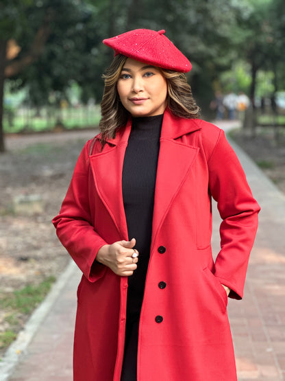 Winter Special Ladies Long Overcoat 3-Button || RED