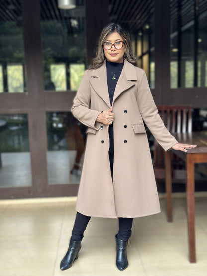 Special Ladies Long Overcoat – 6 Button Design with Front Pocket || Beige