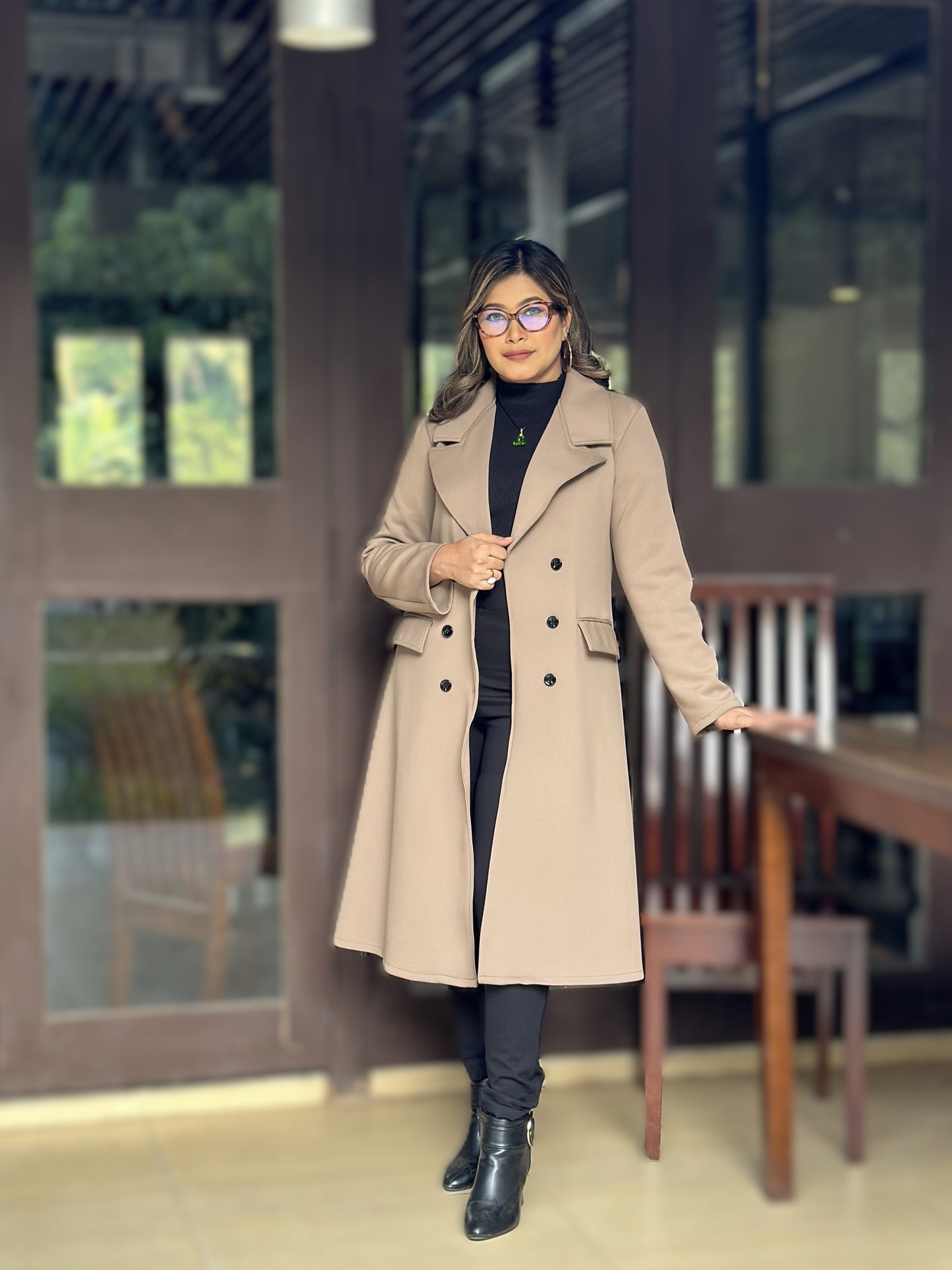 Special Ladies Long Overcoat – 6 Button Design with Front Pocket || Beige