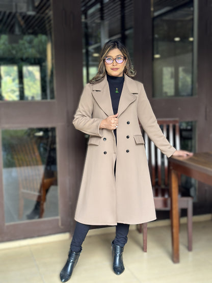 Special Ladies Long Overcoat – 6 Button Design with Front Pocket || Beige