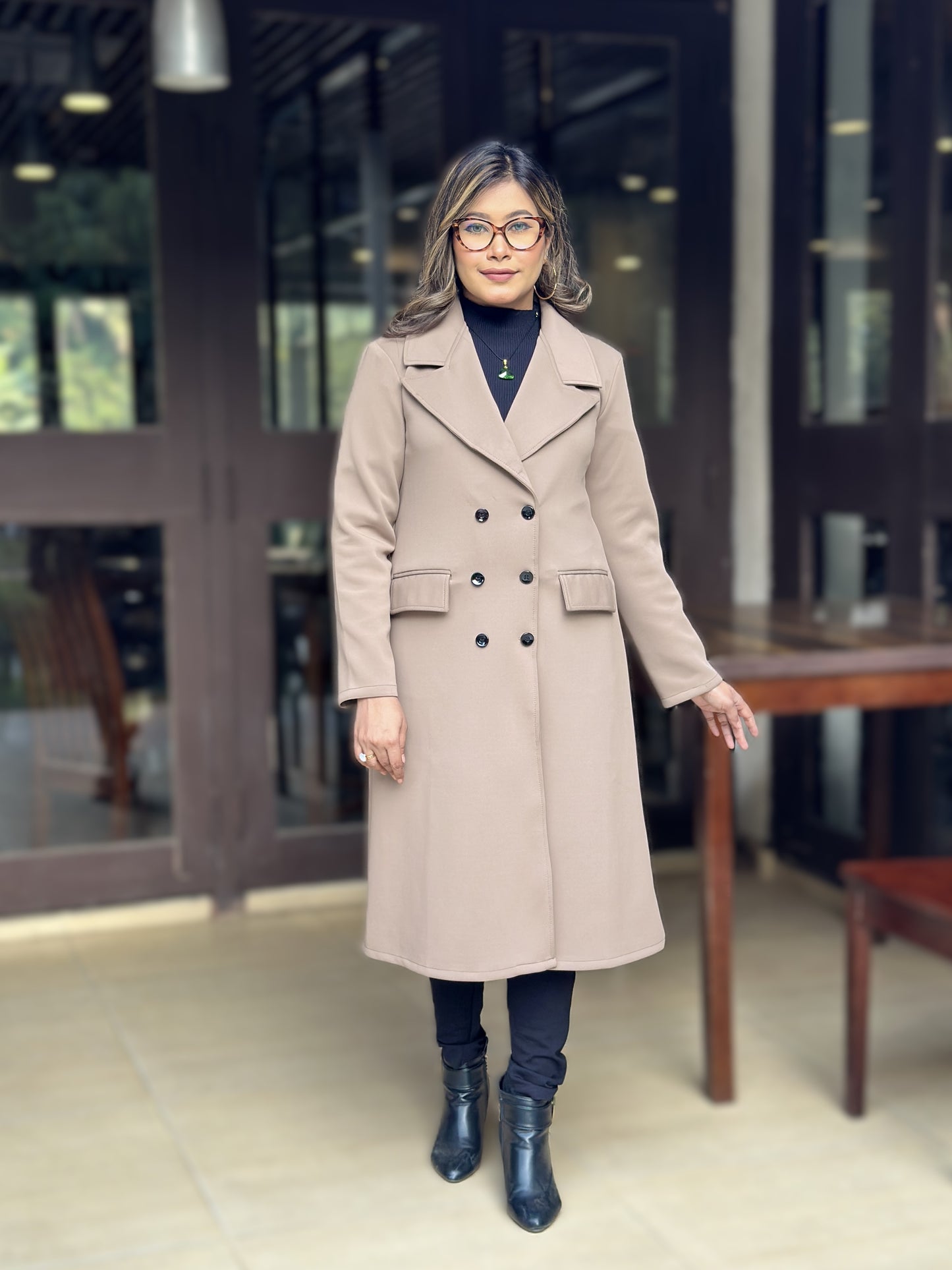 Special Ladies Long Overcoat – 6 Button Design with Front Pocket || Beige