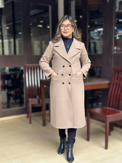 Special Ladies Long Overcoat – 6 Button Design with Front Pocket || Beige