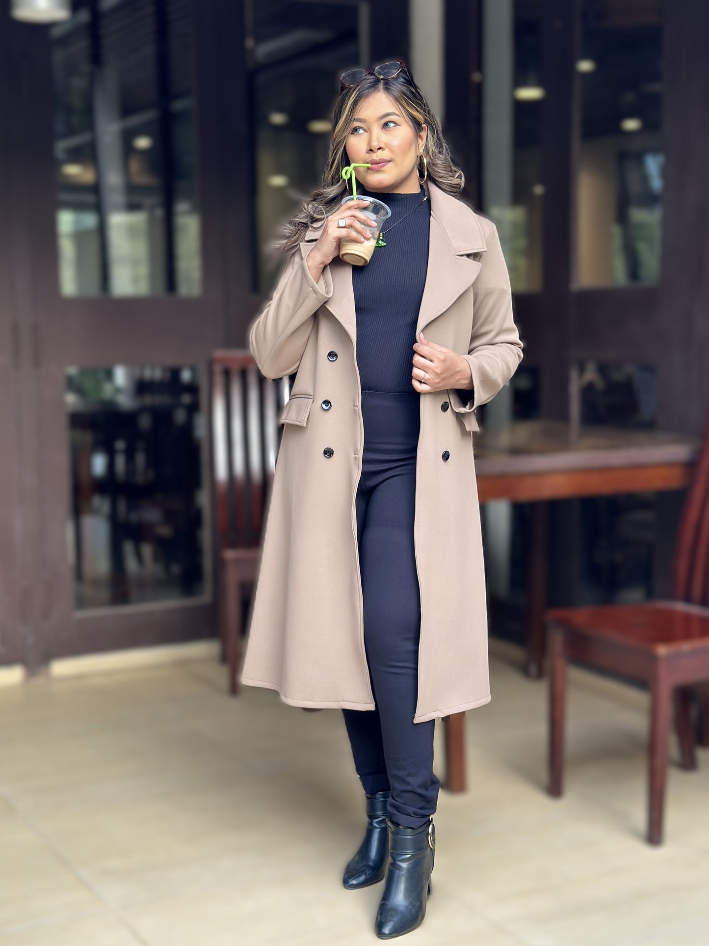 Special Ladies Long Overcoat – 6 Button Design with Front Pocket || Beige