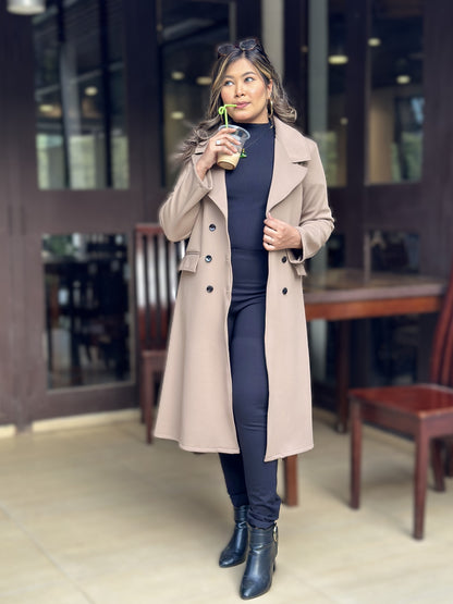 Special Ladies Long Overcoat – 6 Button Design with Front Pocket || Beige