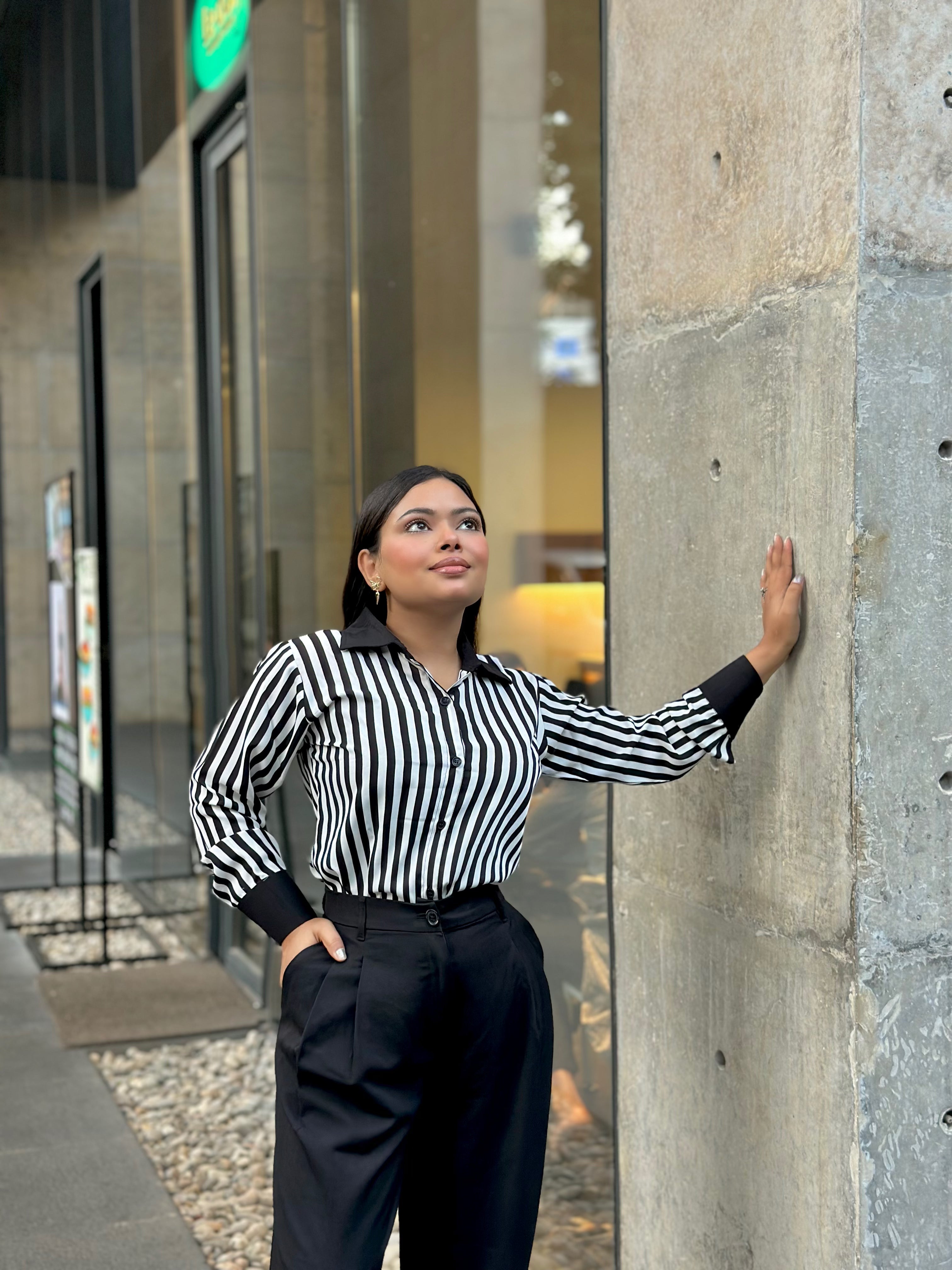 Premium Ladies Black & White Stripe Shirt – Elegant Formal & Casual Wear