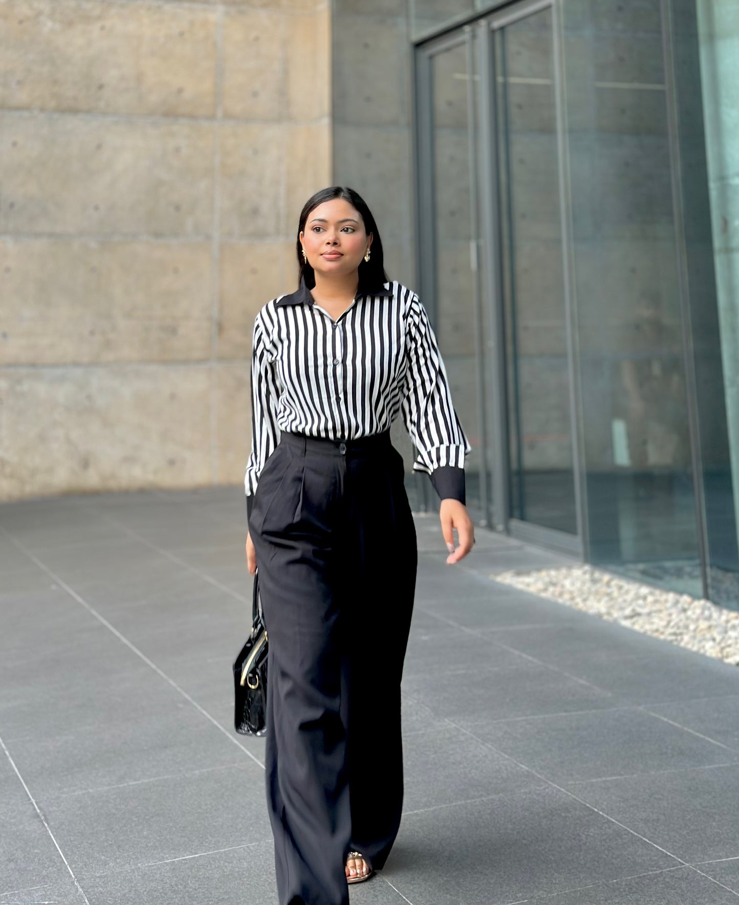 Premium Ladies Black & White Stripe Shirt – Elegant Formal & Casual Wear