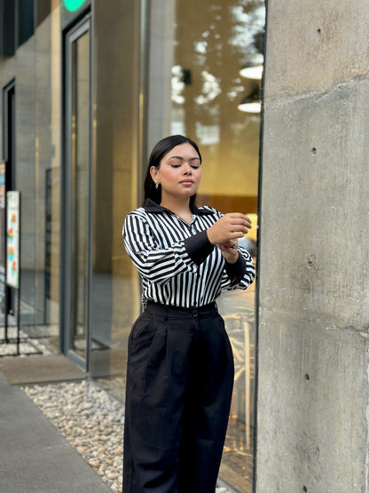 Premium Ladies Black & White Stripe Shirt – Elegant Formal & Casual Wear