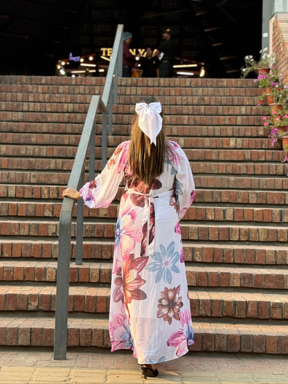Ocean Gown || Long Beach Gown || Tour Gown || White Floral