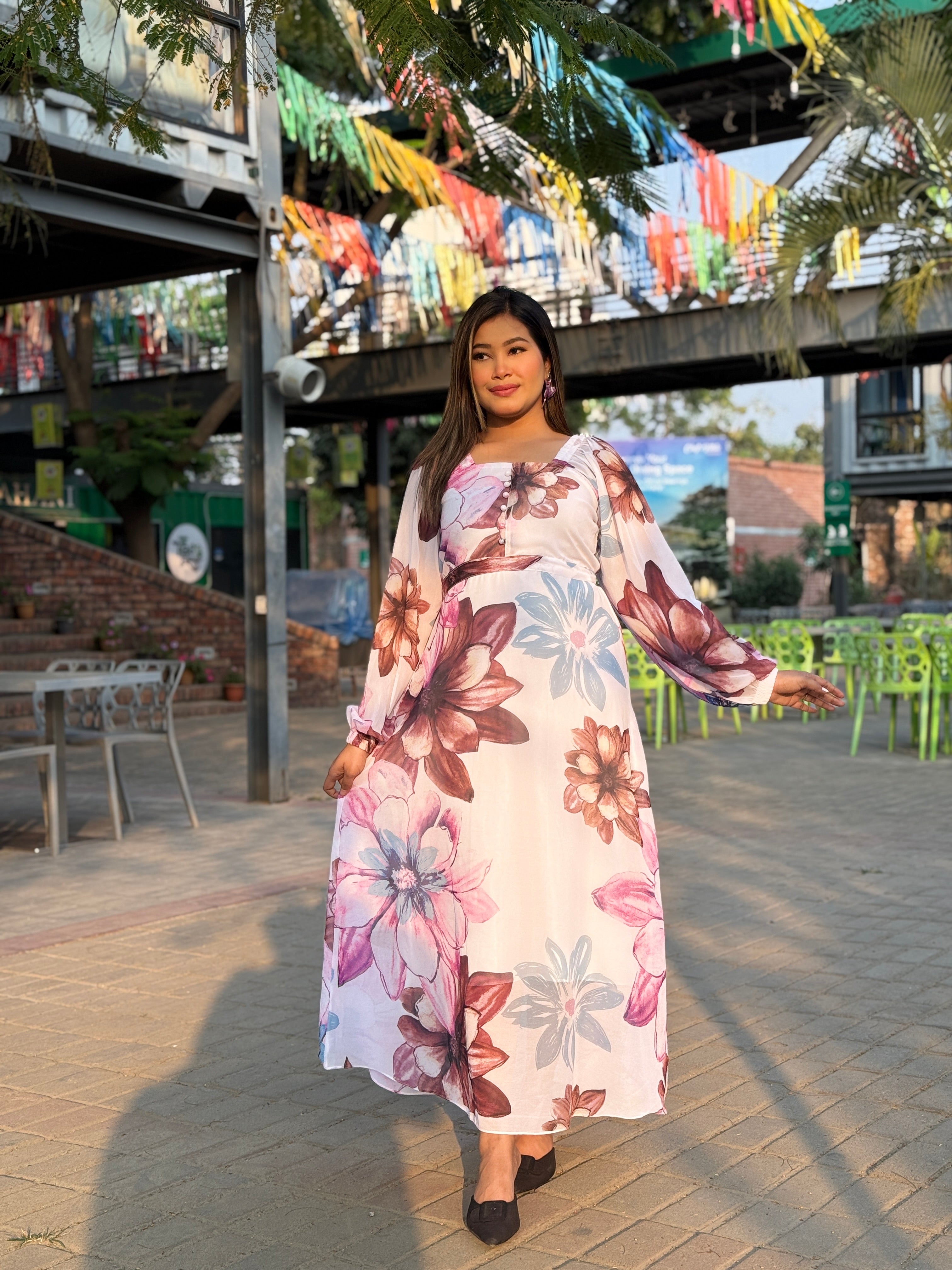 Ocean Gown || Long Beach Gown || Tour Gown || White Floral