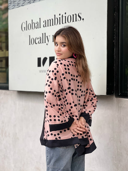 Ladies Short Kimono – Trendy Summer Wrap || Misty Black Polka Dot