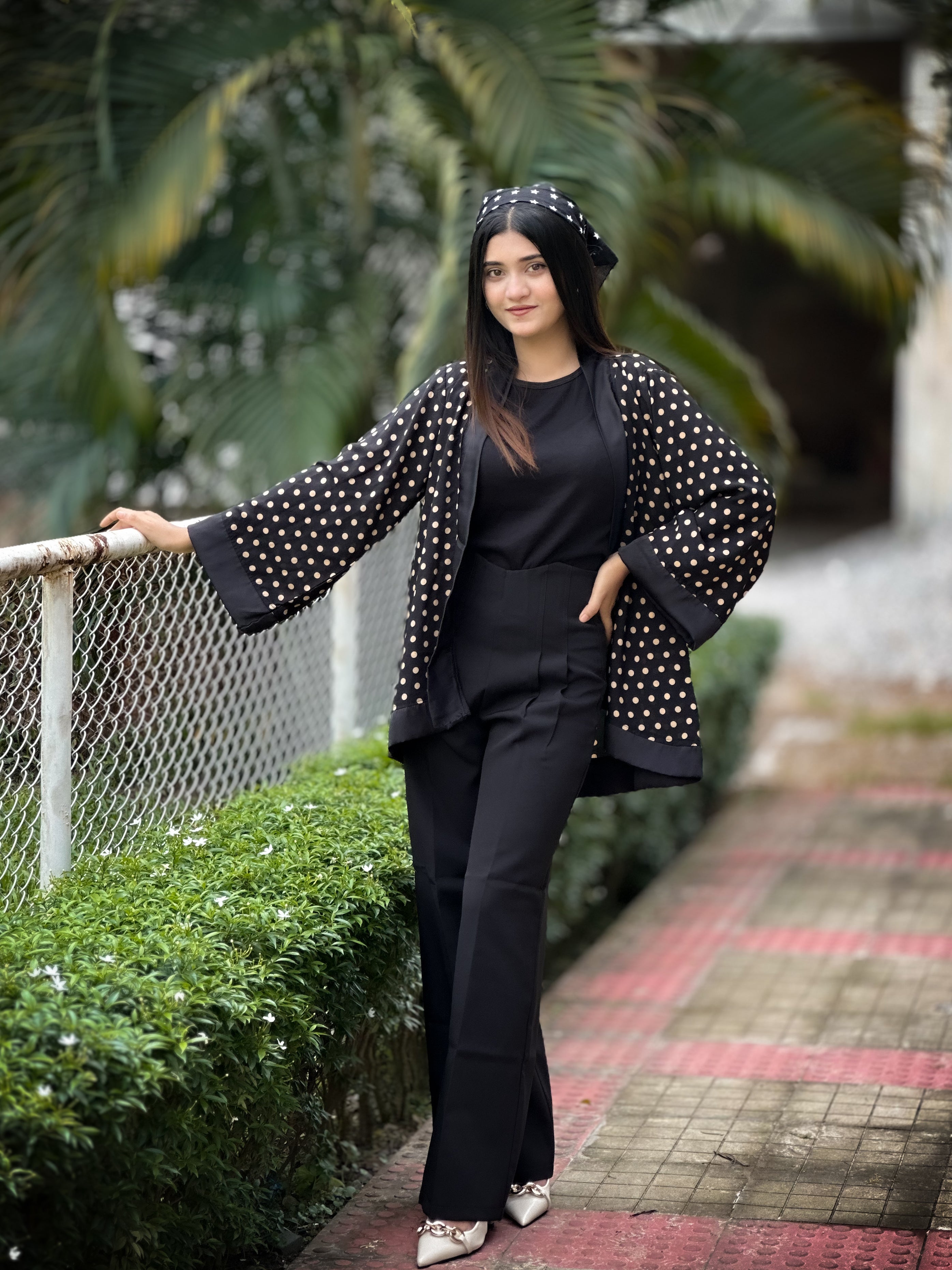 Short Kimono || Summer Wrap ||  Short Shrug || Short koti || Polka Dot Black