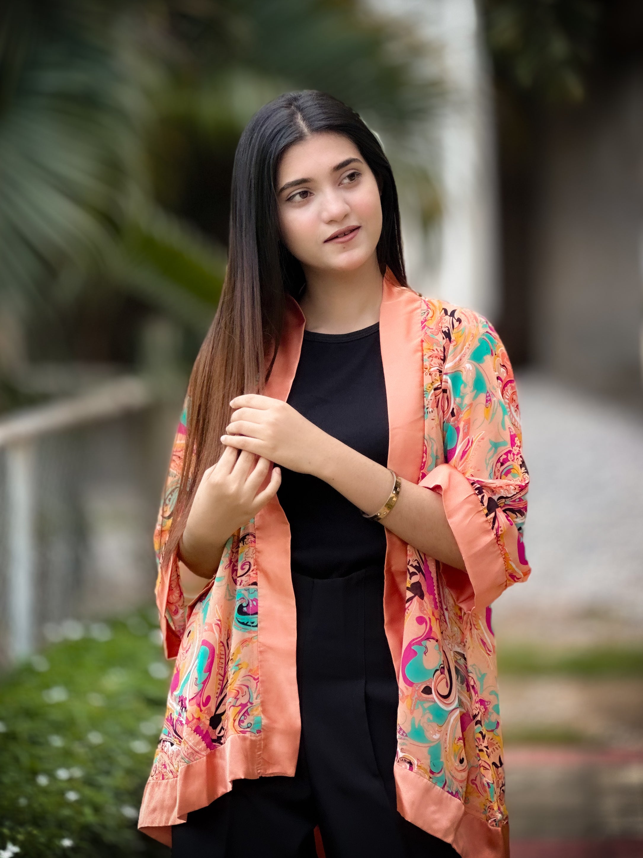 Short Kimono || Summer Wrap ||  Short Shrug || Short koti || Orange Kolki Print