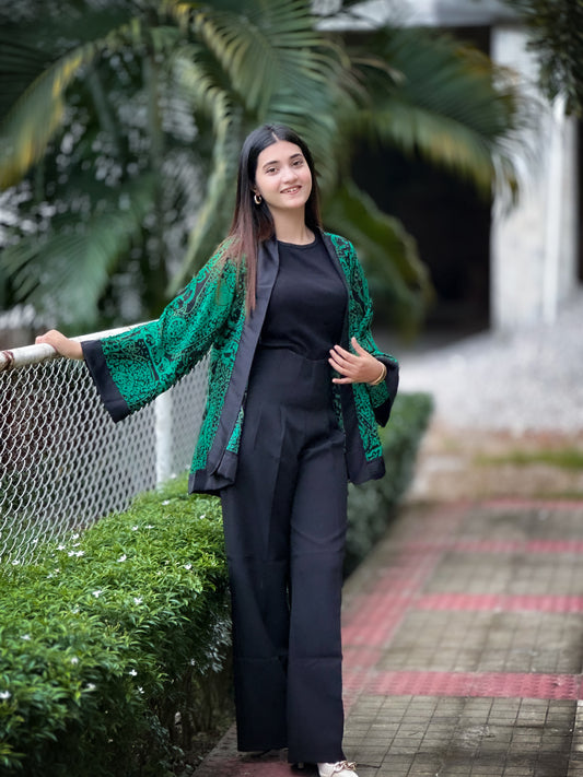 Short Kimono || Summer Wrap ||  Short Shrug || Short koti || Green Kolki Print